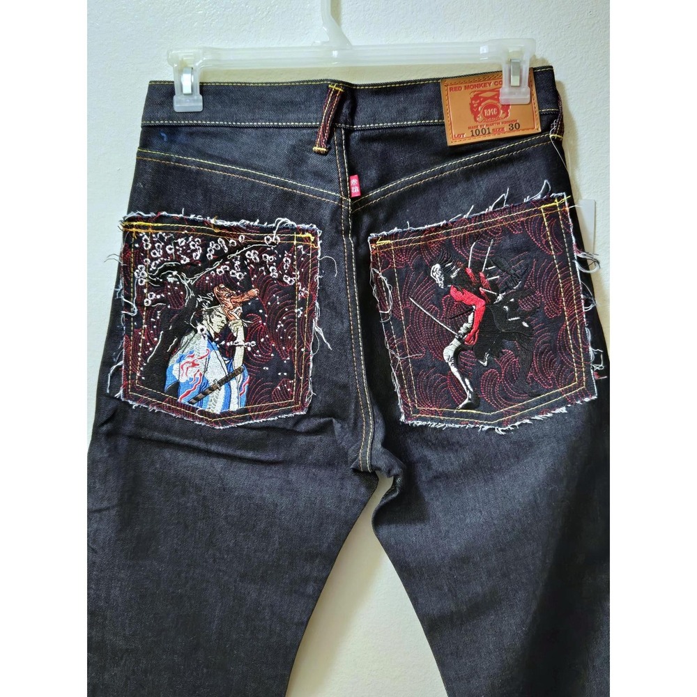 Size 30 New Red Monkey Denim Jeans Made By Martin Ksohoh Y2K Vintage, Inseam 34"